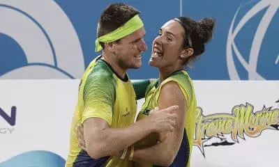 André Baran e Rafaella Miller, campeõe das duplas mistas no beach tennis dos Jogos Mundiais da Praia