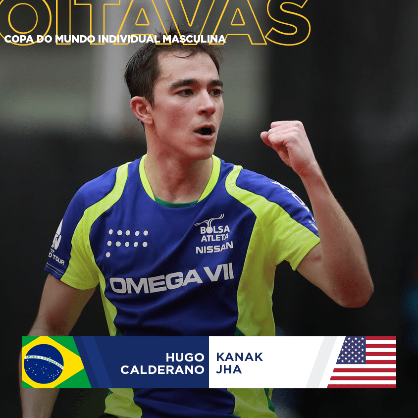 Cartaz Hugo Calderano na Copa do Mundo de tênis de Mesa
