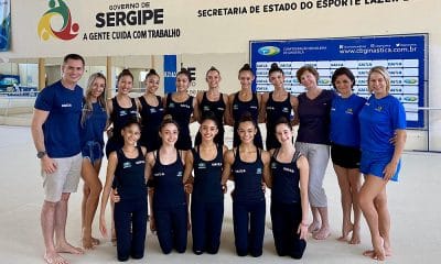 Coreógrafa russa Irina-Zenovisk e a seleção brasileira de ginástica rítmica em preparação para o pré-olímpico