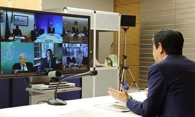 Shinzo Abe Tóquio 2020 teleconferência G7 coronavírus
