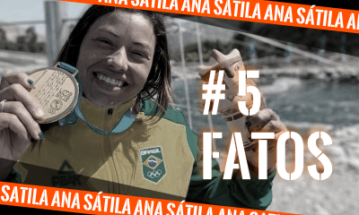 Ana Sátila exibe medalha do Pan na exibição do quadro 5 fatos do Olimpíada Todo Dia
