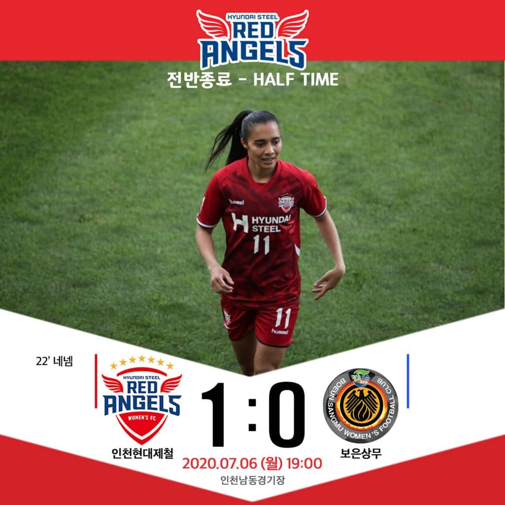 Pelo Campeonato Sul-Coreano de futebol feminino, o Red Angels, de Neném, fez 5 a 0 no lanterna e manteve 100% de aproveitamento; Time de Nathane só empata