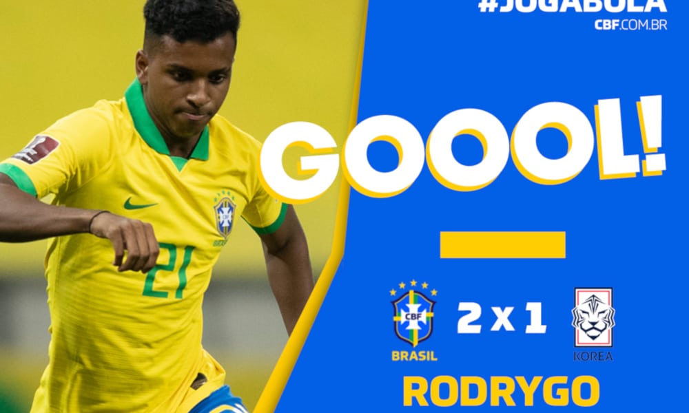 Rodrygo foi o responsável pelo gol da virada da seleção brasileira olímpica (Twitter/CBF_Futebol)