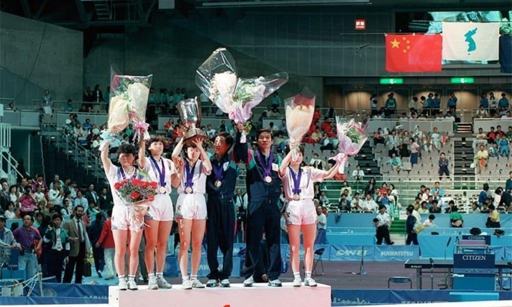 Equipe unificada da Coreia conquista o título mundial por equipes em 1991, no Japão