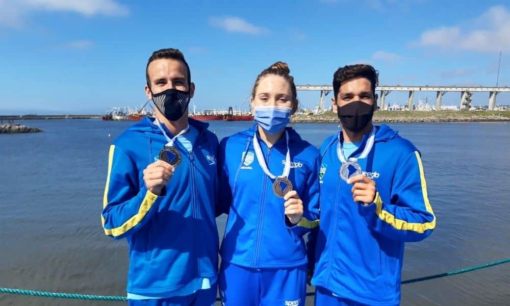 Alexandre Finco, Cibele Jungblut e Bruno Hanson Almeida maratona aquática Campeonato Sul-Americano de Esportes Aquáticos