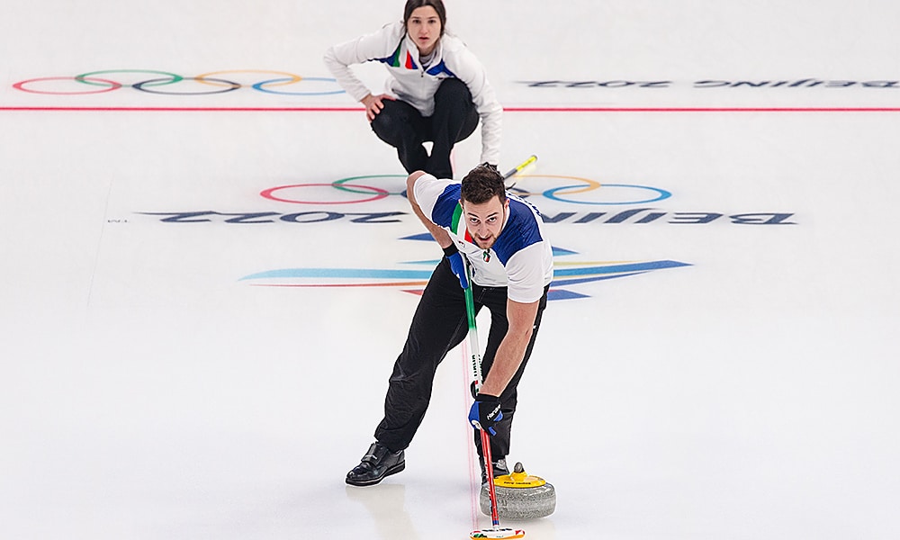 Stefania Constantini e Amos Mosaner Itália curling duplas mistas Itália Pequim 2022 Jogos Olímpicos de Inverno Jogos de Inverno