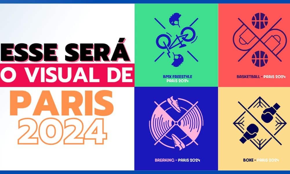 OTD em Paris - arte com a frase - esse será o visual de Paris 2024 junto com 4 pictogramas