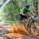 Na image, ciclista do Brasil pedalando e se sujando de lama no Pan-Americano de Mountain Bike.