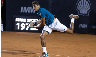 Thiago Monteiro sacando no Masters de Madrid