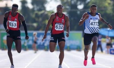 Erik Cardoso, Rodrigo Nascimento e Felipe Bardi correndo na final dos 100m