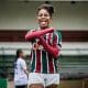 Comemoração da jogadora Helô, em um dos gols da goleada do Fluminense pelo Brasileiro Feminino Sub-20 (Marina Garcia/WP Assessoria Esportiva)