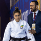 Gabriella Mantena se preparando para lutar no Grand Prix da Áustria de judô. Ela competiu junto a Luana Carvalho e Aléxia Castilhos