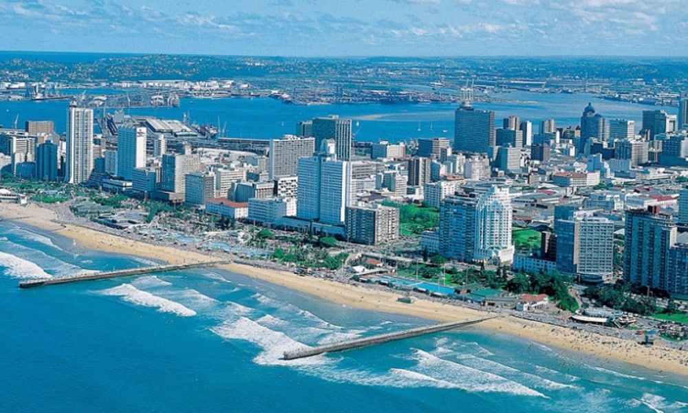 Imagem panorâmica de Durban, sede do Mundial de Tênis de mesa