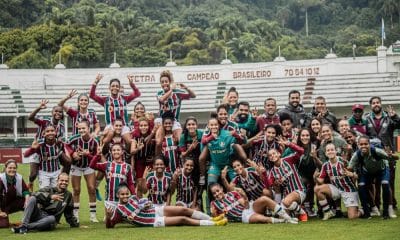 Jogadoras do Fluminense comemoram vitória no Brasileiro Sub-20 de futebol feminino