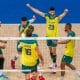 Comemoração dos jogadores do Brasil na vitória sobre a Bulgária pela Liga das Nações de voleibol masculino (Divulgação/Volleyball World)