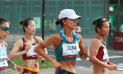 Érica Sena durante disputa da marcha atlética nos Jogos Olímpicos Tóquio 2020. Ela obteve índice olímpico para Paris 2024