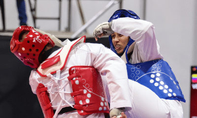 Gabriele Siqueira em ação no Mundial de taekwondo. Ela e Eduardo Baretta perderam