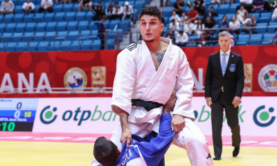 Guilherme Schimidt durante projeção contra adversário no Grand Slam de Astana de judô