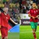 Montagem com fotos de jogadoras de Alemanha e Marrocos na Copa do Mundo Feminina ao vivo