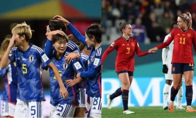 Na imagem, comemoração de gols na Copa do Mundo Feminina por parte de Japão e Espanha.