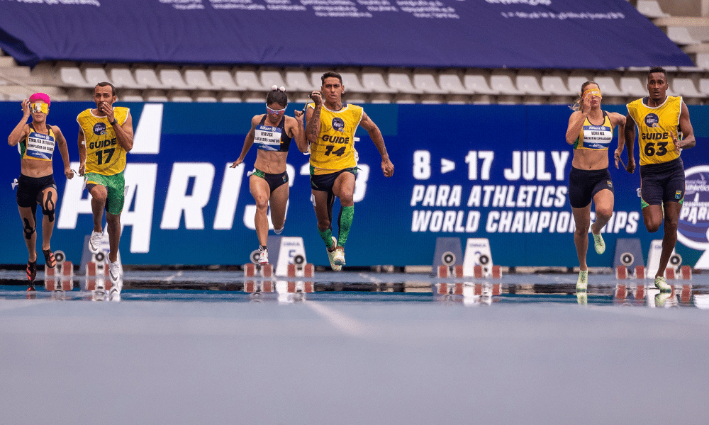 Jerusa Geber, Lorena Spoladore e Thalita Simplício na final dos 100m T11 no Mundial de atletismo paralímpico