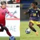 Montagem com fotos de atletas de Colômbia e Coreia do Sul que irão se enfrentar na Copa do Mundo Feminina ao vivo