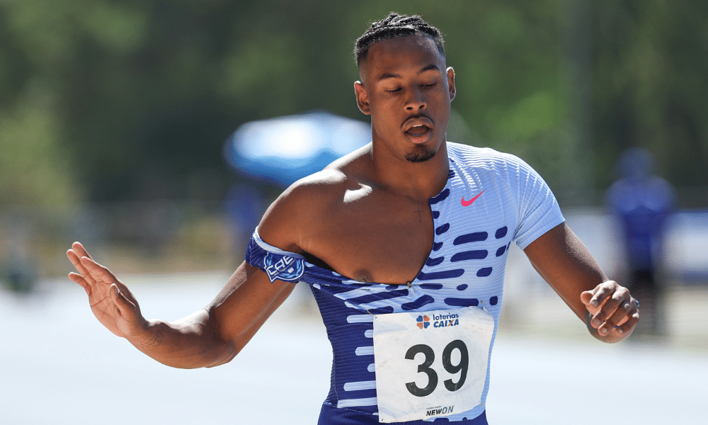 Paulo André logo após a prova dos 100m rasos no Troféu Brasil de Atletismo