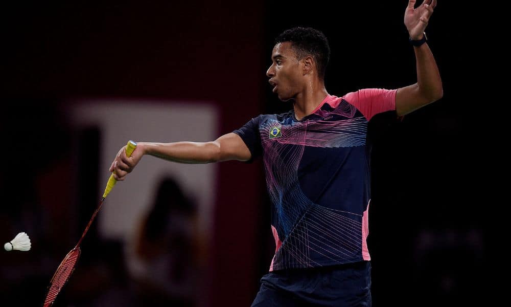 Ygor Coelho em ação no Aberto do Canadá de badminton