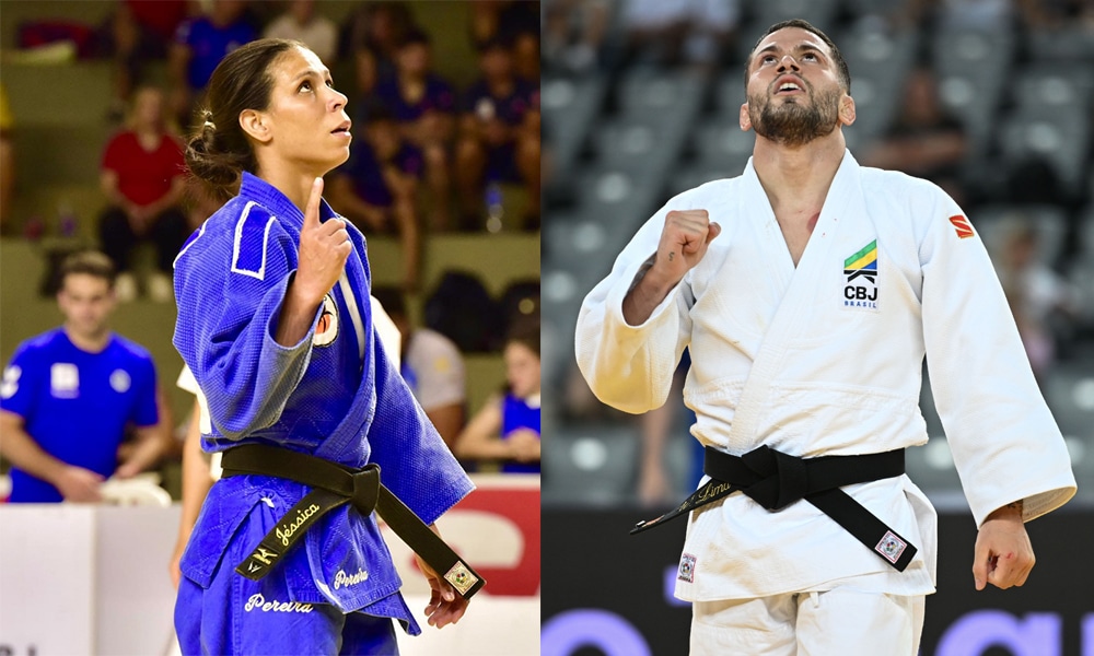 Na imagem, Jéssica Pereira e Willian Lima, do Brasil, comemorando suas vitórias.