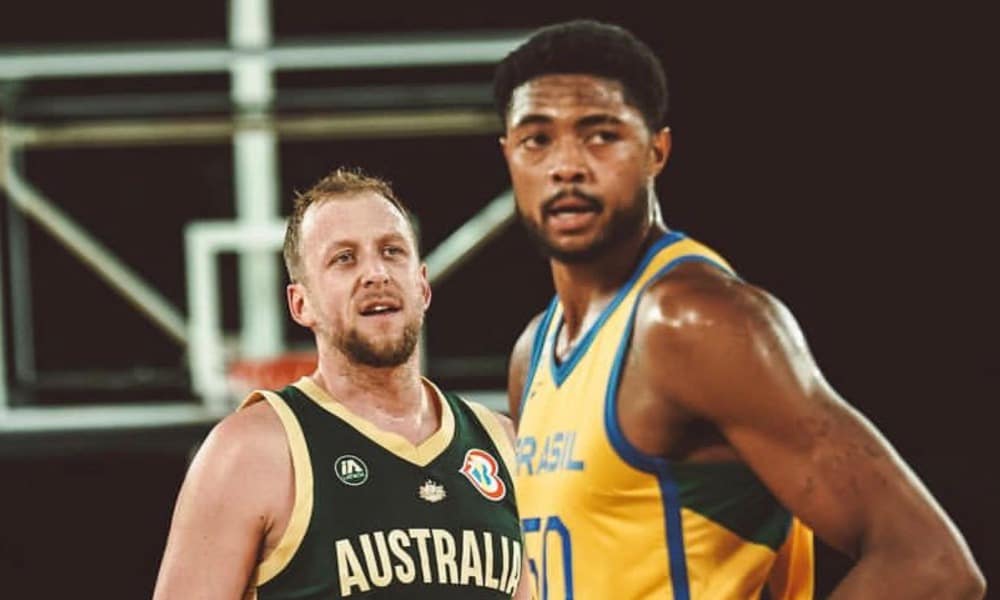 Bruno Caboclo em partida contra Austrália pela Boomers x World antes da Copa do Mundo de Basquetebol masculino