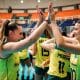 Comemoração das jogadoras do Brasil na vitória no Mundial Sub-21 Feminino (Divulgação/Volleyball World)