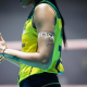 Jogadora do Brasil no aquecimento para o duelo contra a Turquia pelo pré-olímpico de vôlei feminino