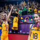 Jogadoras da seleção brasileira de basquete feminino comemoram com a torcida após vaga no Pré-Olímpico do Rio de Janeiro para Paris 2024