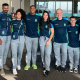 Equipe brasileira após desemabarque em Santiago para os Jogos Pan-Americanos