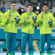 Equipe masculina de ginástica artística do Brasil no pódio dos Jogos Pan-Americanos de Santiago 2023