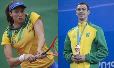 Na imagem, Luisa Stefani e Fernando Scheffer, que devem ser os porta-bandeiras do Brasil na cerimônia de abertura do Pan.