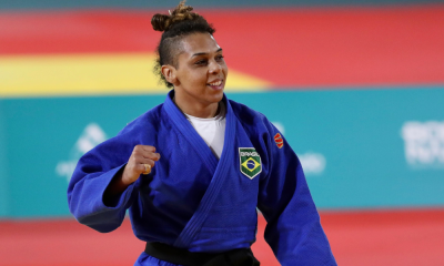 Samantha Soares após conquistar medalha de ouro do judô nos Jogos Pan-Americanos de Santiago-2023