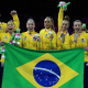 Equipe do Brasil com a medalha de prata no pódio do Mundial de ginástica artística