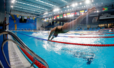 Giovanna Diamante, da natação, salta na piscina dos Jogos Pan-Americanos Santiago 2023