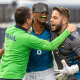 Jogadores do Brasil de futebol de cegos comemoram classificação para a final do Parapan de Santiago-2023 no futebol de cegos