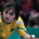 Bruna Alexandre, atleta paralímpico, disputando Jogos Pan-Americanos de Santiago-2023 no tênis de mesa