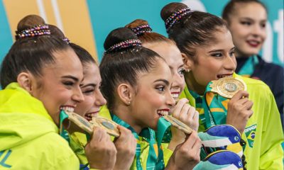 Conjunto da ginástica rítmica medalha de ouro nos jogos pan-americanos de santiago-2023