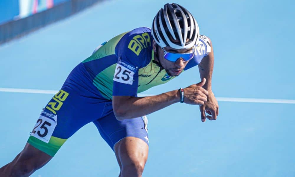 Guilherme Abel Rocha em ação na patinação de velocidade do Pan de Santiago Assunção 2025 Guilherme Rocha