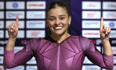 Alice Gomes, ginasta que classificou o Brasil aos Jogos Olímpicos de Paris-2024 na ginástica de trampolim (Ricardo Bufolin/CBG); Camilla Lopes também está na final do Mundial