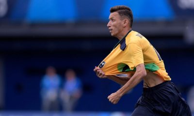 Comemoração do jogador do Brasil em vitória contra a Argentina no futebol PC nos Jogos Parapan-Americanos de Santiago (Douglas Magno/CPB)