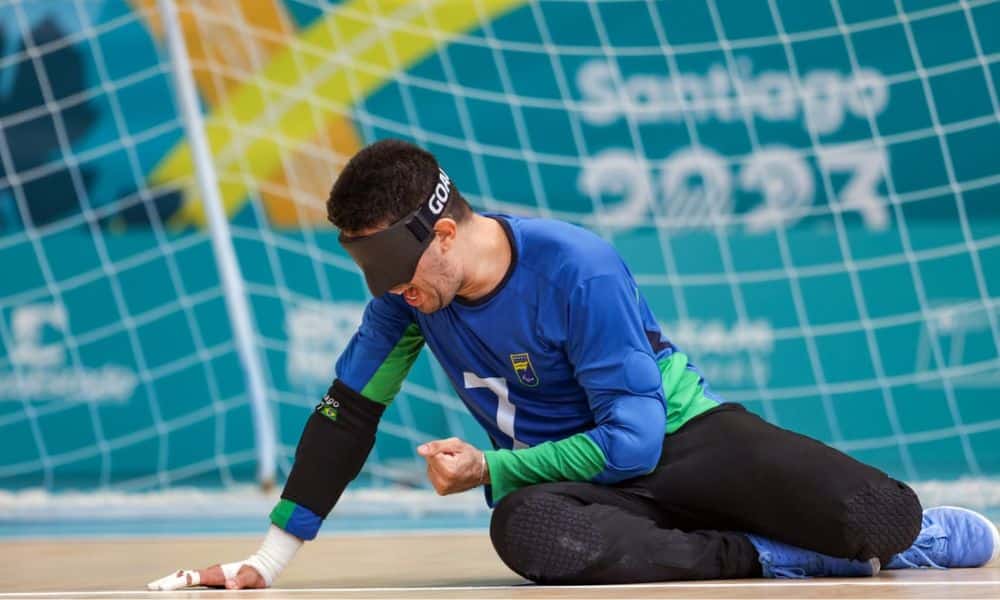 Seleção brasileira de goalball masculino no jogo contra o Chile pelos Jogos Parapan-Americanos (Ana Patrícia/CPB)