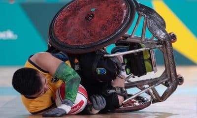 Confronto entre Brasil e Canadá, válido pelo rúgbi em CR no Parapan de Santiago (Douglas Magno/CPB)