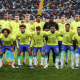 Jogadores do Brasil posam para foto na final do futebol masculino dos Jogos Pan-Americanos de Santiago-2023