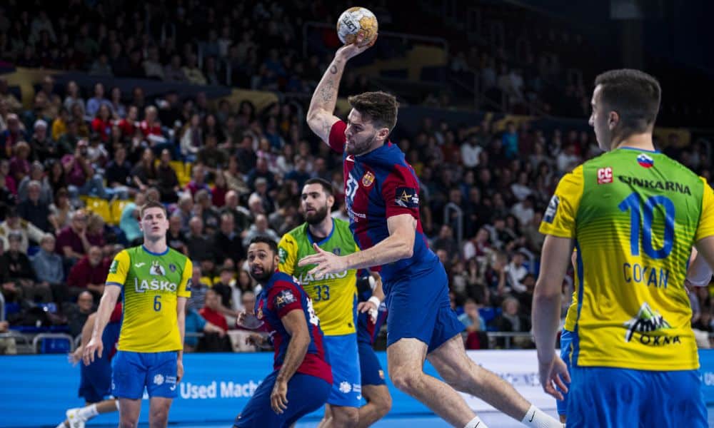 Haniel Langaro, jogador brasileiro do Barcelona em ação na Champions League (Reprodução/Twitter/@FCBhandbol)