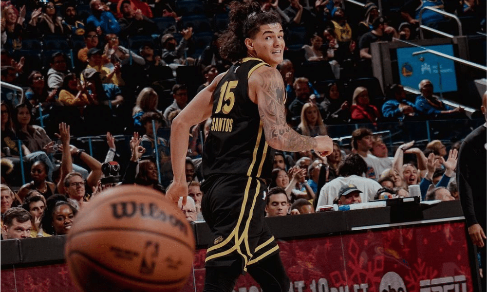 Gui Santos em ação em duelo do Golden State Warriors contra o Washington Wizards na NBA